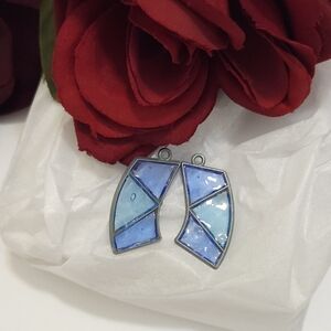 Blue Purple Geometric Stained Glass Pendants or Charms Set of 2 Jewelry Making